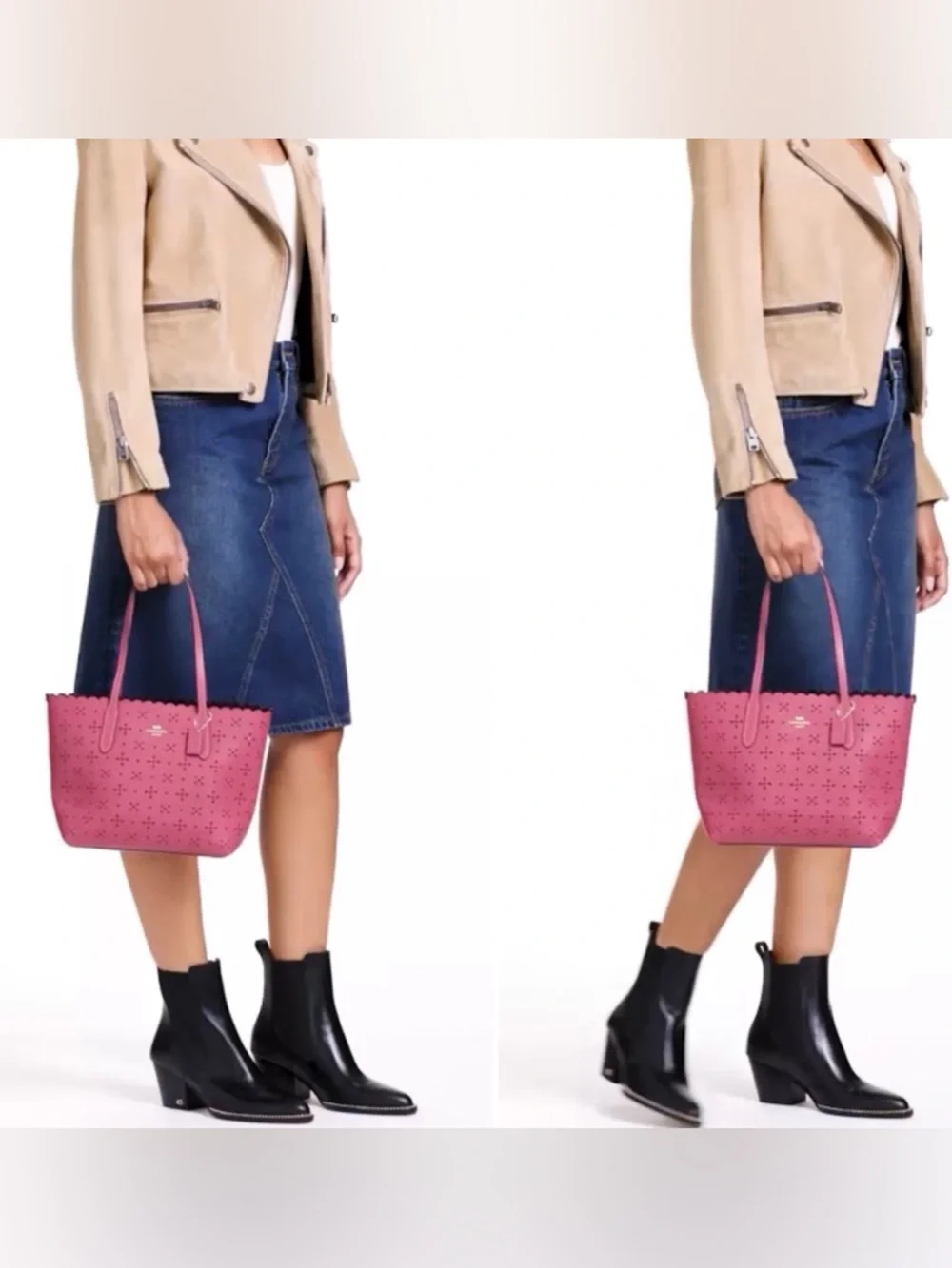 Coach Rose-Red Laser Cut Scalloped Edge Mini City Tote - Picture 8 of 16